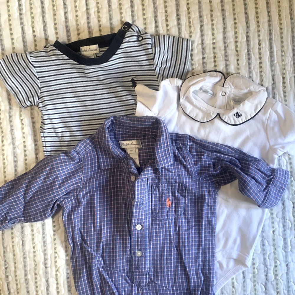 Ralph Lauren bundle of three, 6 month onesies.